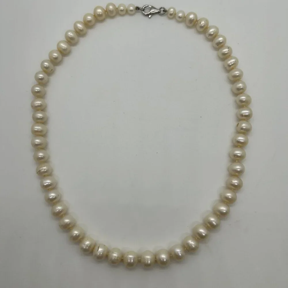 Cultured Pearl Necklace With Sterling Silver Lobster Clasp 18" Freshwater - Picture 9 of 14